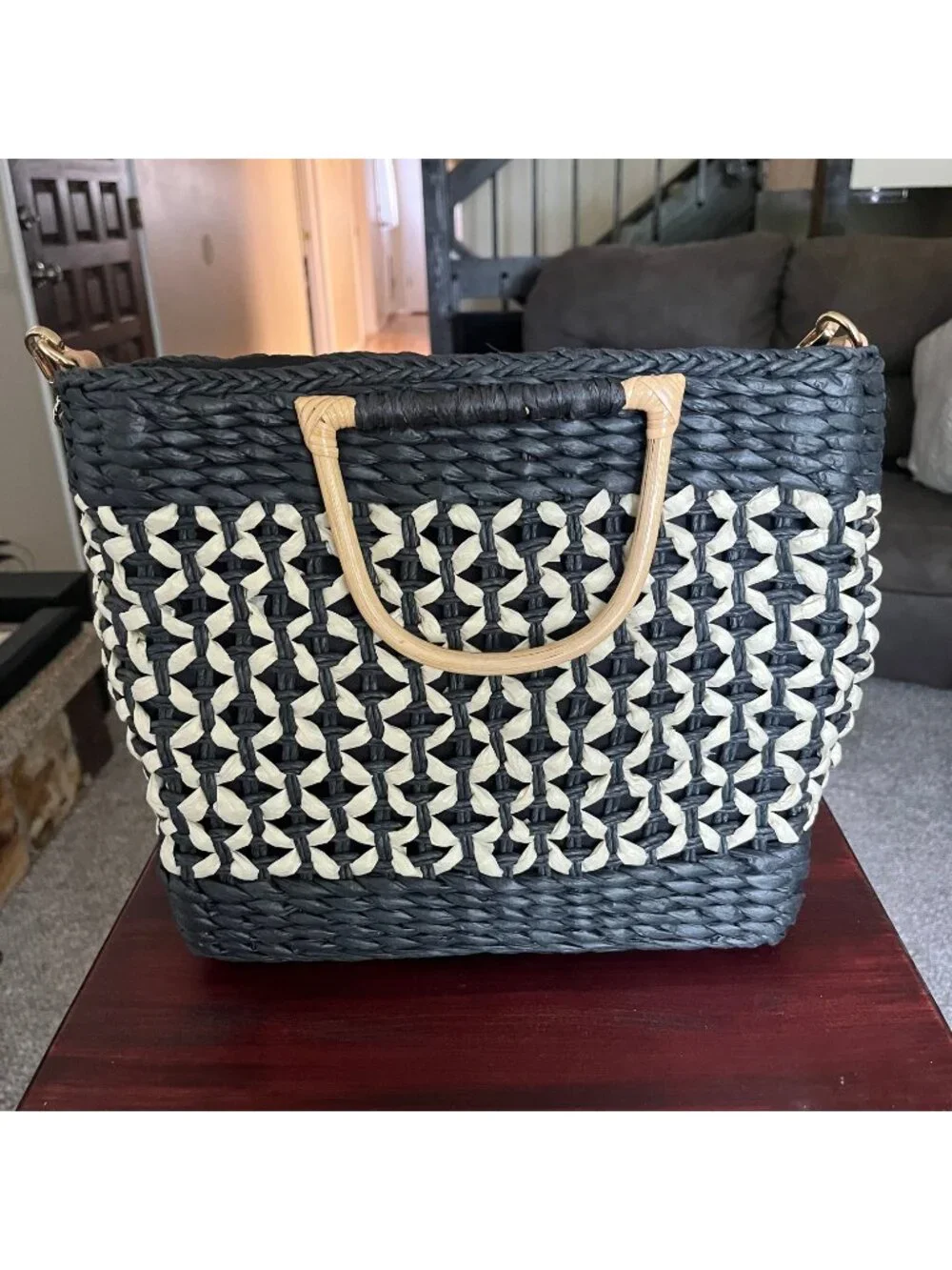 NWT- Miztique Mia Straw Satchel Black & Beige
